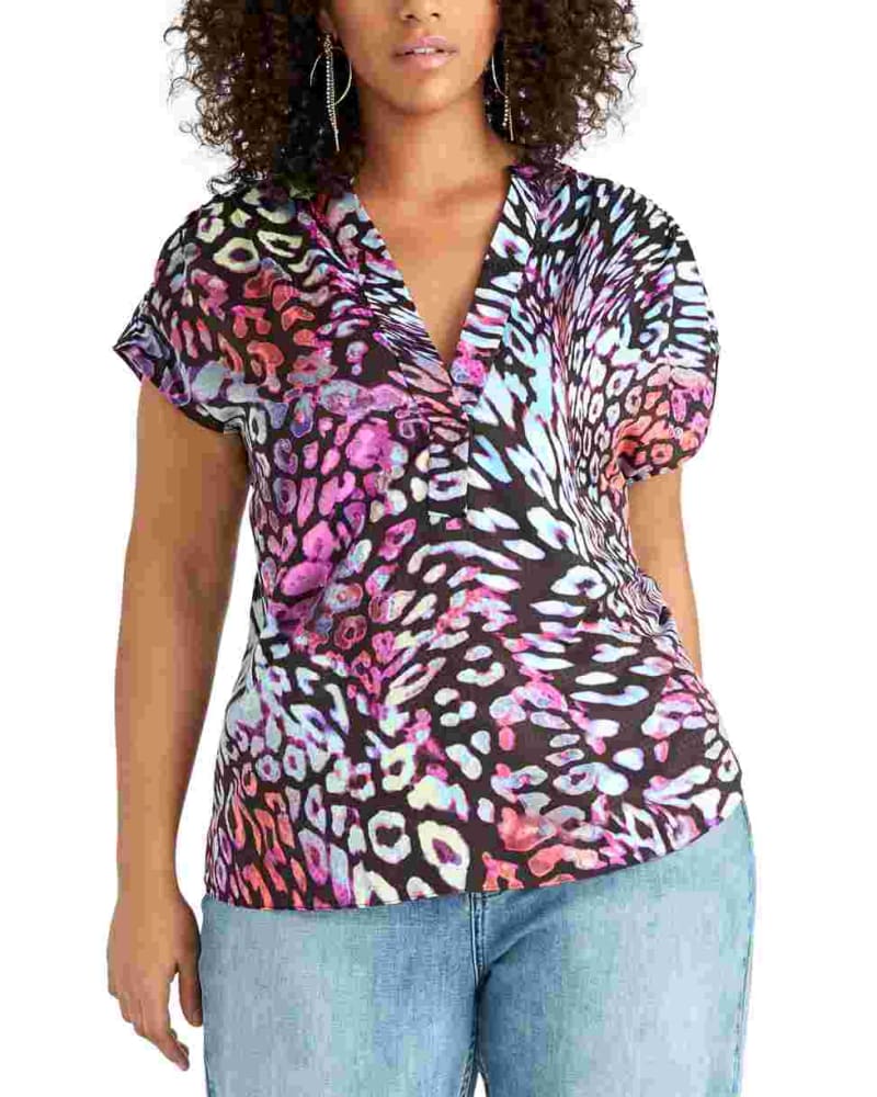 Front of a model wearing a size 1X Rachel Roy Plus Size Women's Odelia Top Black Size 1X in Black by Rachel Roy. | dia_product_style_image_id:311509